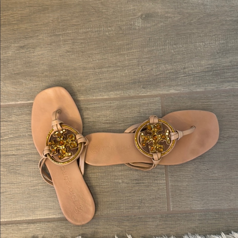 Tory Burch  MillerGold Tan Sandals with Medallion jewels - Picture 10 of 13